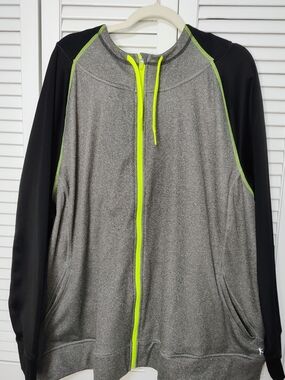 Danskin Now Hoodie 4x (26w28w)  Gray Zip-Up Jacket Pockets with Neon Green Trim